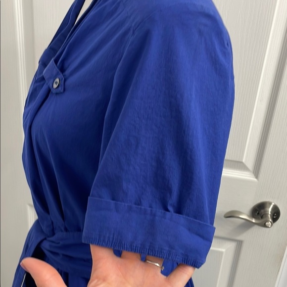 Jacob Blue Buttoned Midi Shirt Dress with Notched Collar & A-Line Skirt - Picture 8 of 15